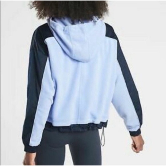 Athleta Zion Microfleece Half Zip Hooded Yoga Recycled Midweight Blue Sz L - Picture 2 of 14